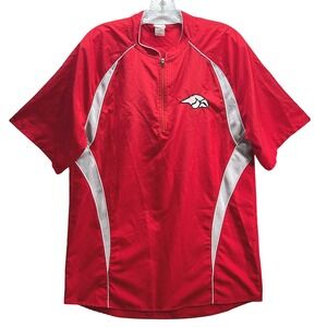 A4 Mens Red Quarter Zip Short Sleeve Windbreaker Jacket Small Eagle Logo